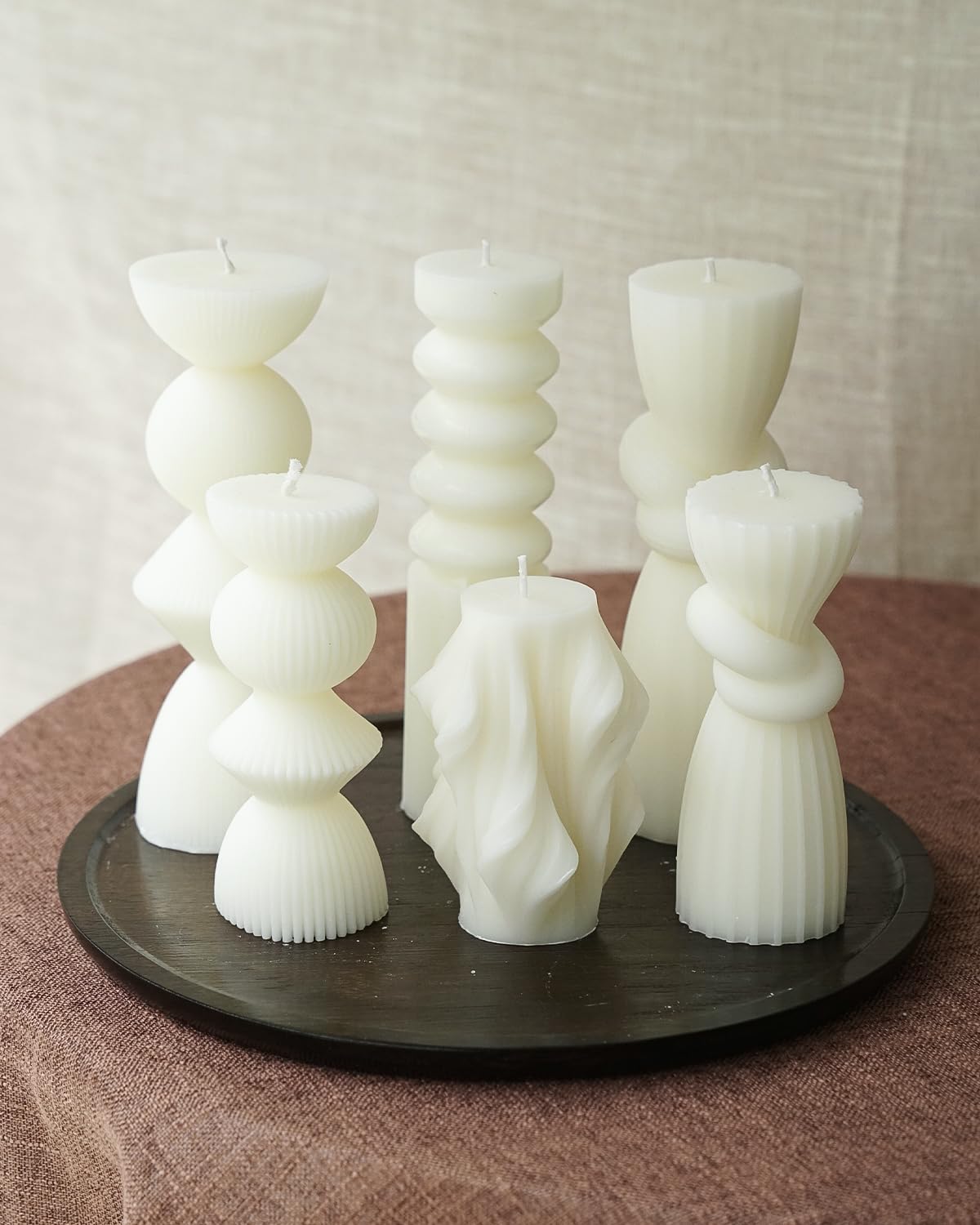 6 Pack Pillar Candles Ribbed Decorative Candle velas decorativas Fireplace Candle for Housewarming Gift, Shelf & Table Decor-Aesthetic Modern Candles Set (White)