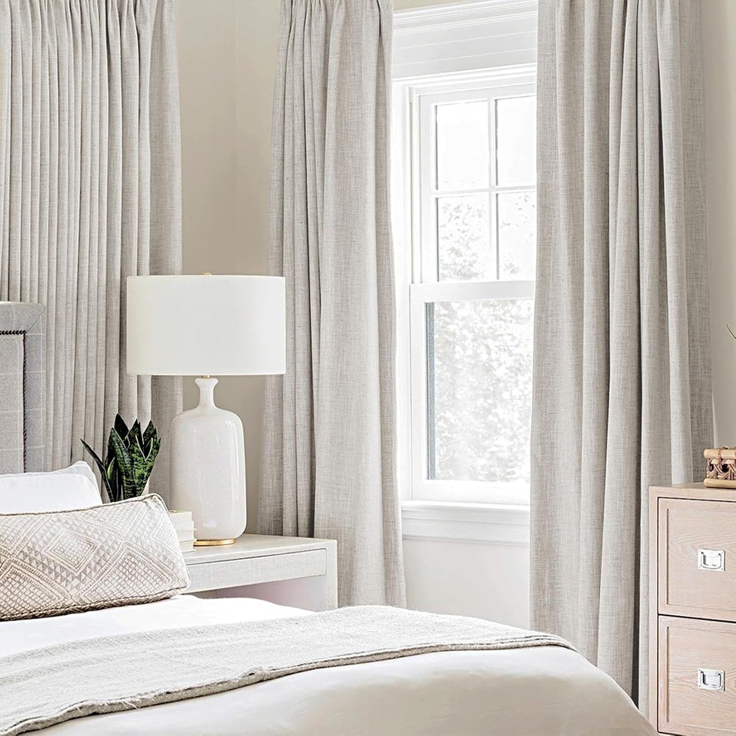 MIULEE Blackout Curtains - 100% Thermal Insulated Linen Textured Drapes | Cream White, 52 x 54 Inch (2 Panels)
