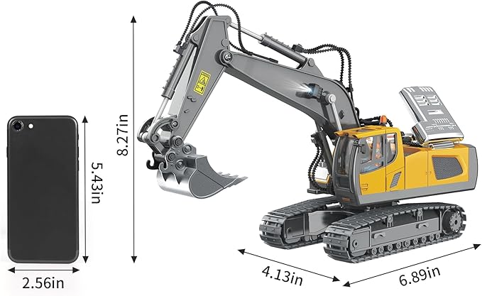 PREPOP Remote Control Excavator Toy for 6-12 yr Boys Best Birthday Gifts for Kids 4-7 8 9 10 11 Year Old RC Construction Toys with Metal Shovel Lights Sounds 2.4Ghz