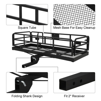 Trailer Hitch Cargo Rack, Folding Hitch Mount Cargo Carrier with High Side Rails, Cargo Carrier Fits 2" Receiver for RV Truck SUV Van, 500 lbs Weight Capacity, 60" L×24" W×14.9" H
