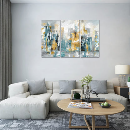 Teal Abstract Wall Art-Abstract Picture 3 Piece Yellow and Blue Canvas Print Wall Painting Decor Modern Artwork Canvas Wall Art for Living Room Home Office Decor
