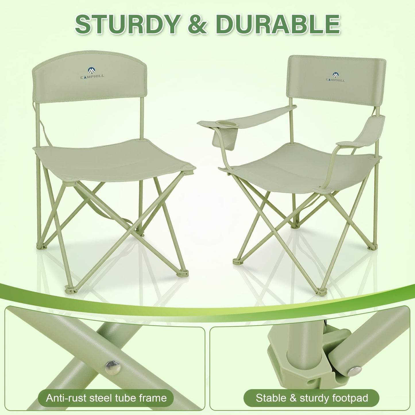 Camping Chair Set of 5,Folding Lawn Chairs with Table for Adults,Heavy Duty Collapsible Chair Include Four Single Chairs and Camping Table with Cooler Bag for Travel Fishing Sport Picnic,Light Green