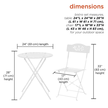 Alpine Corporation Indoor/Outdoor 3-Piece Bistro Set Folding Table and Chairs Patio Seating, White