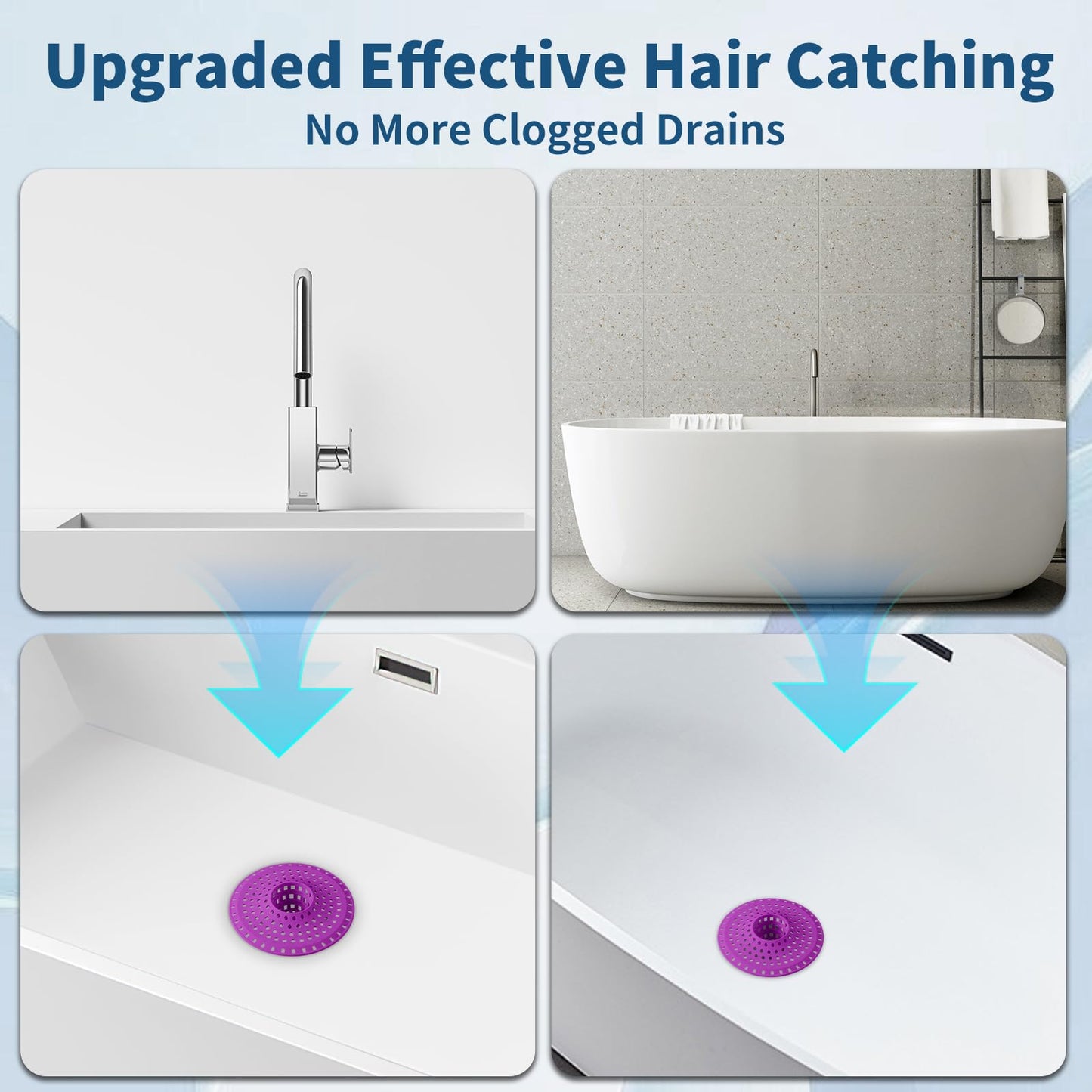 Bathtub Drain Hair Catcher,Tub Shower Drain Hair Trap/Strainer,3PCS Silicone Collapsible Tub Hair Catcher Drain Protector Designed for 1.47" to 1.75'' Regular Drains(Dark Gray)