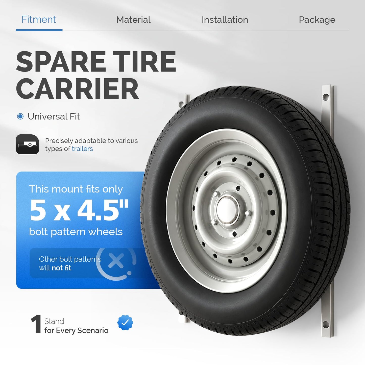 ALMULOO H-Mount Spare Tire Carrier Compatible with 6 Lug 16" Stud Spacing Wheel Trailer Aluminium Silvery Screw Mount