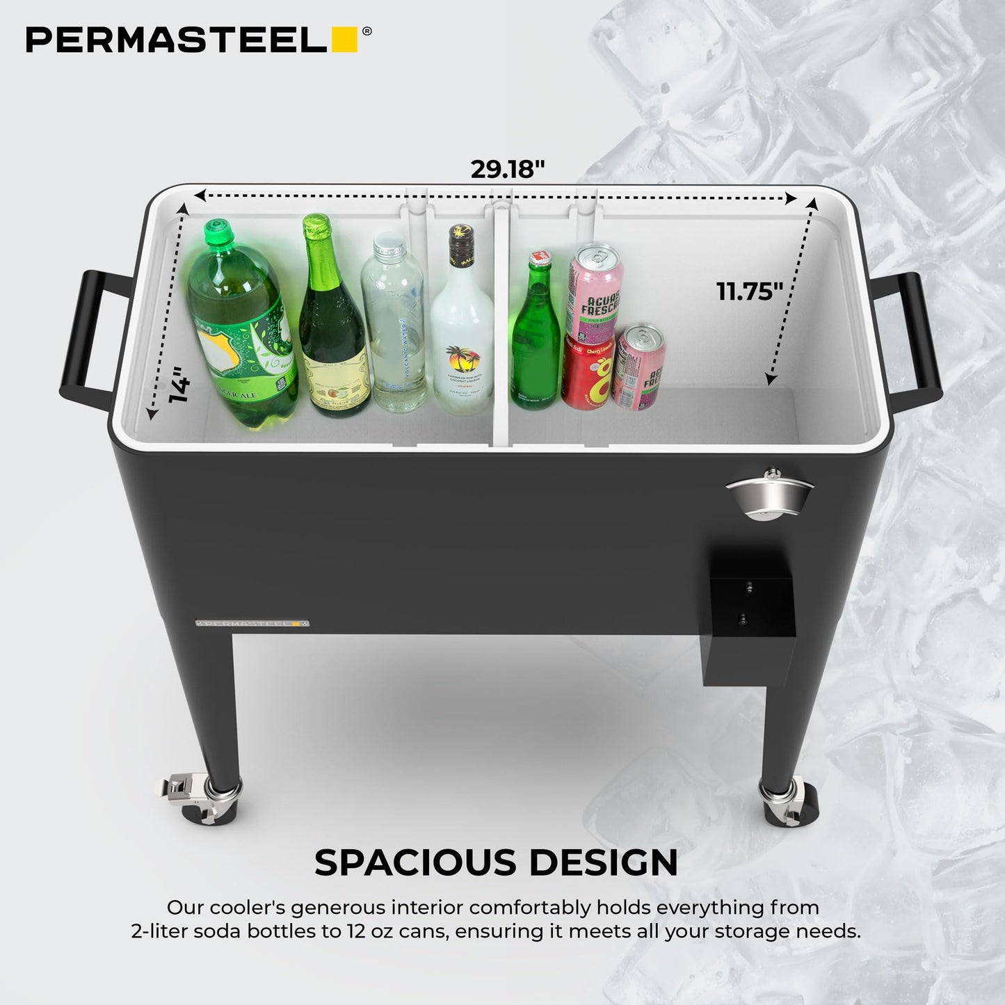 Permasteel Party Cooler with Divider, Spacious 80-Qt Capacity, Chills 36hrs, Serving Tray, Rolling Ice Chest for Indoor and Outdoor Entertainment, Matte Black