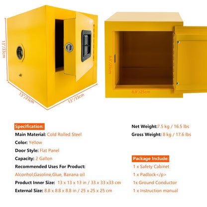 Qrooviiy Flammable Safety Cabinet,13"x13"x13" Safety Storage Cabinet,Flammable Cabinet Galvanized Steel Explosion Proof,Flammable Welded Bin Fireproof for Industrial Use - 2Ga