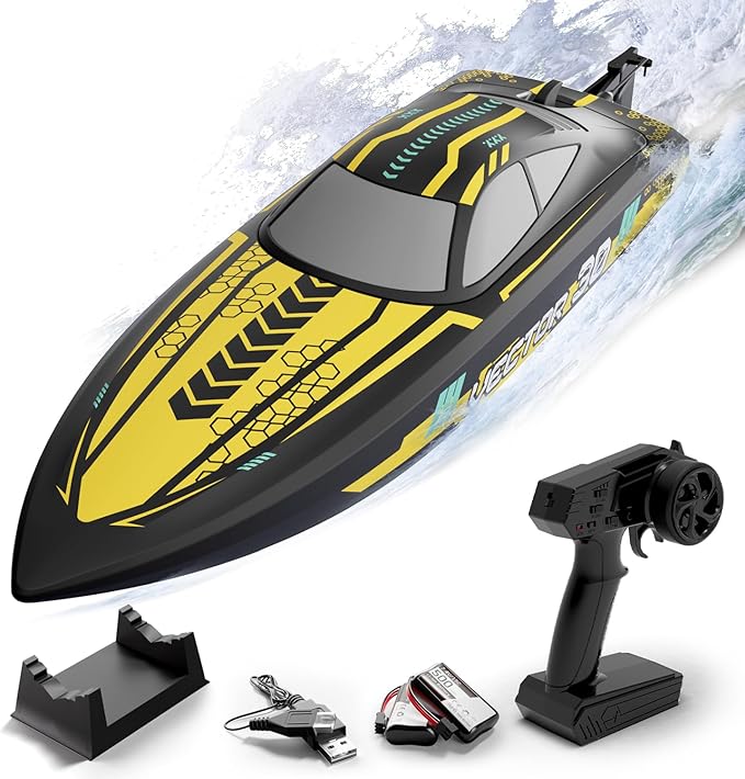 VOLANTEXRC RC Remote Control Boat for Pool2.4Ghz Control RC Boats for Adults Lake Electric Boat with Water Cooling System 2Rechargeable Batteries (Yellow)