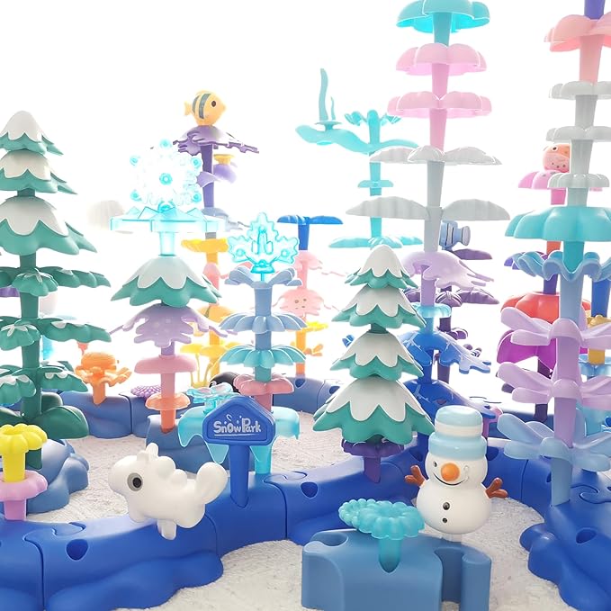 ICY World Building Toys for Girls &amp Boys Age 3-5+ 79 PCs Large Block Arctic Animals Set with 10 Figures (Snowman Penguin Bear) Creative STEM Learning Gift for Kids (ICY-World-L2