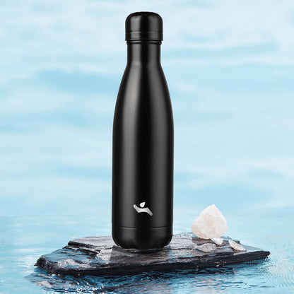 Konokyo Insulated Water Bottles,17 oz Double Wall Stainless Steel Vacumm Metal Flask for Sports Travel,Midnight Black