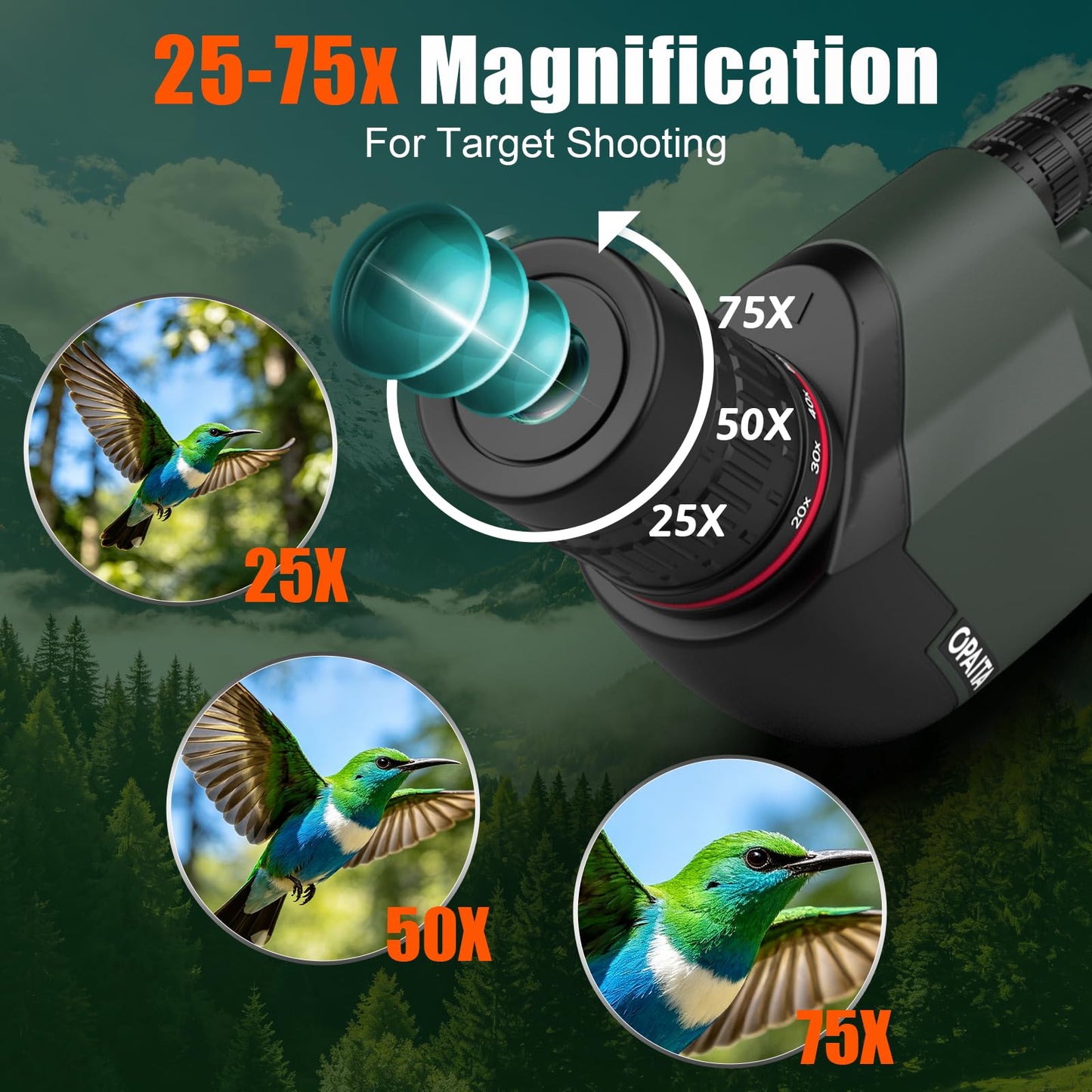 opaita 25-75x80 Spotting Scope for Target Shooting - HD Waterproof Scope for Hunting Bird Watching Wildlife Observation - High Powered Spotter Scope with BAK4 Prism Tripod & Phone Adapter