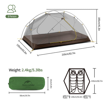 Naturehike Mongar 2 Person Backpacking Tent, 3 Season Camping Tent Ultralight Double Layer Free Standing Two Person Tents for Camping Hiking Cycling