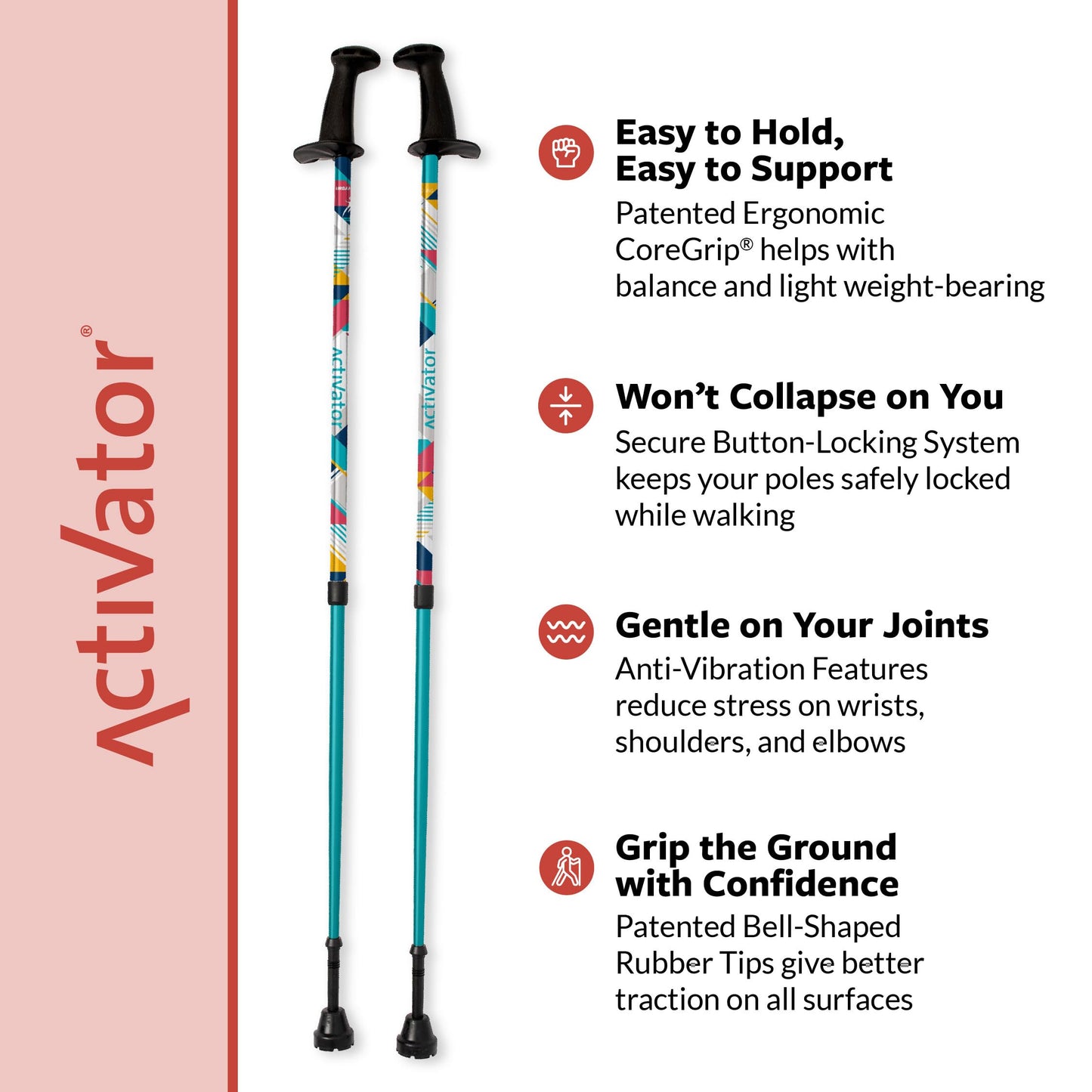 Urban Poling ACTIVATOR® MODA with Snow & Trekking Baskets, Silver with Blue, Green, & Yellow, 1 Pair – For Users 4'2"–6' – Lightweight, Aluminum Nordic Walking Sticks – Collapsible & Adjustable Hiking