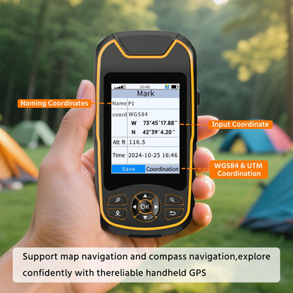 Handheld GPS for Hiking, Rugged and Waterproof Handheld GPS Navigator, 3.2" Sunlight Readable Screen, Compact Satellite Handheld GPS with USA Topo Map, Multi-GNSS Support, Extra Battery Life