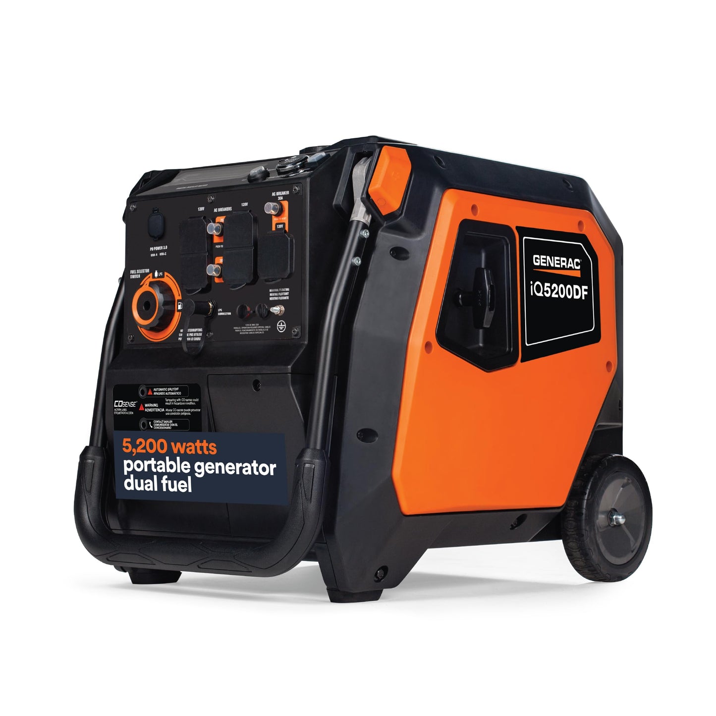 Generac 5,200-Watt Dual-Fuel Portable Inverter Generator - Gas and Propane Compatible - Quiet Operation - Clean, Stable Power - CA Compliant - Great for Home Backup, Camping, and RV Use