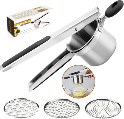 Skiennix 15oz Potato Ricer - Heavy Duty Stainless Steel with 3 Interchangeable Discs & Silicone Handle