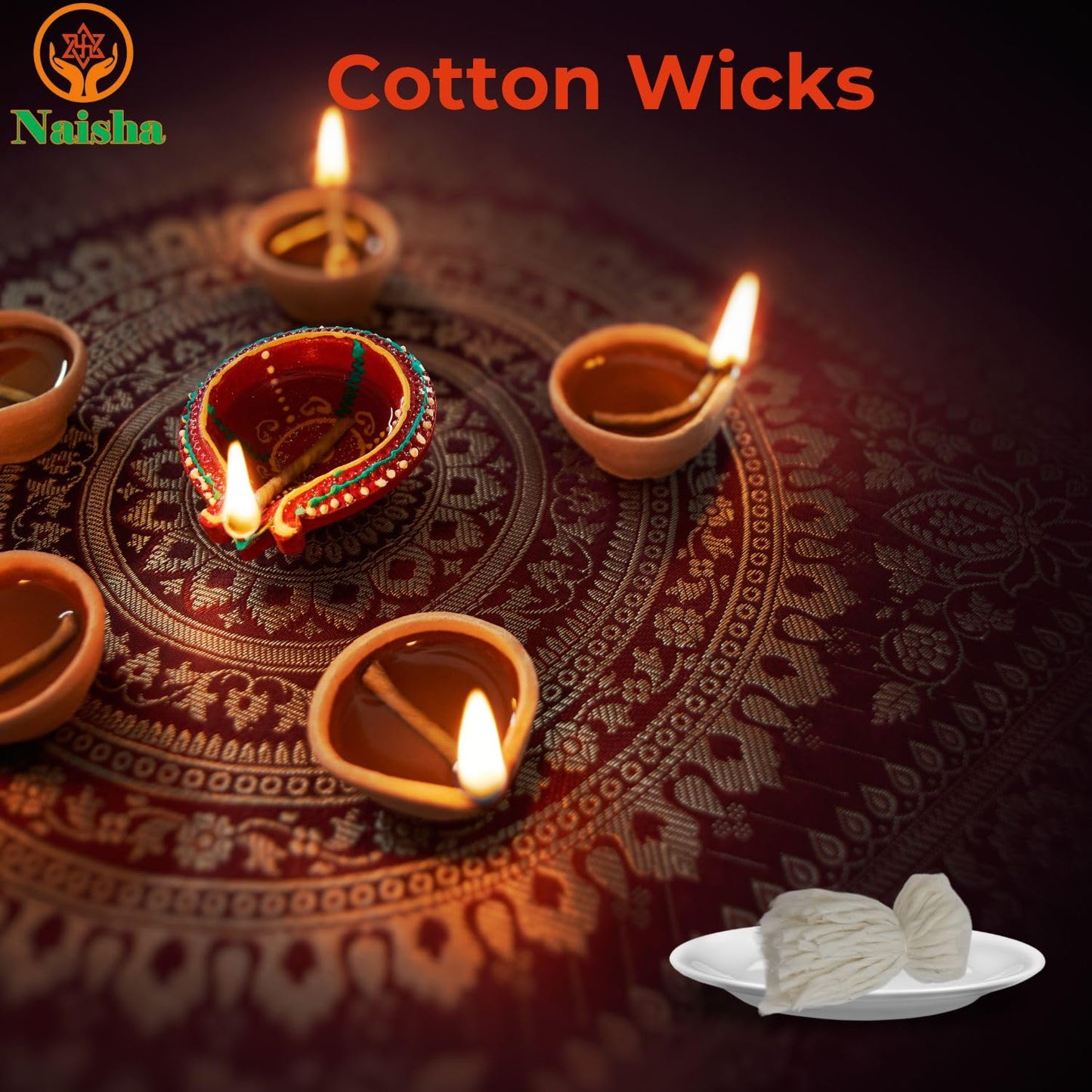 Naisha Long Cotton Wicks (600 Pc) for Oil Lamp Diya, 3 Inch, White, Model: Long_Batti_600_213