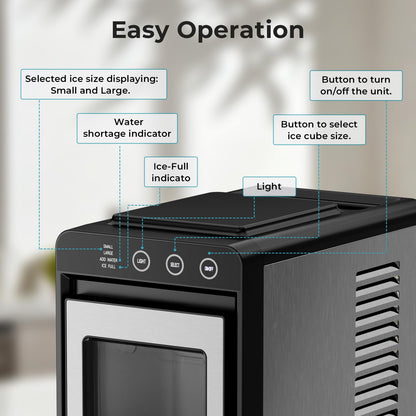 Antarctic Star Countertop Ice Maker Machine - 26.5lbs/24H, 8 Bullet Ice in 6 Mins, Self-Cleaning Portable Ice Maker with 2 Ice Sizes, Touch Display & Blue Light for Home, Office, Bar,Steel