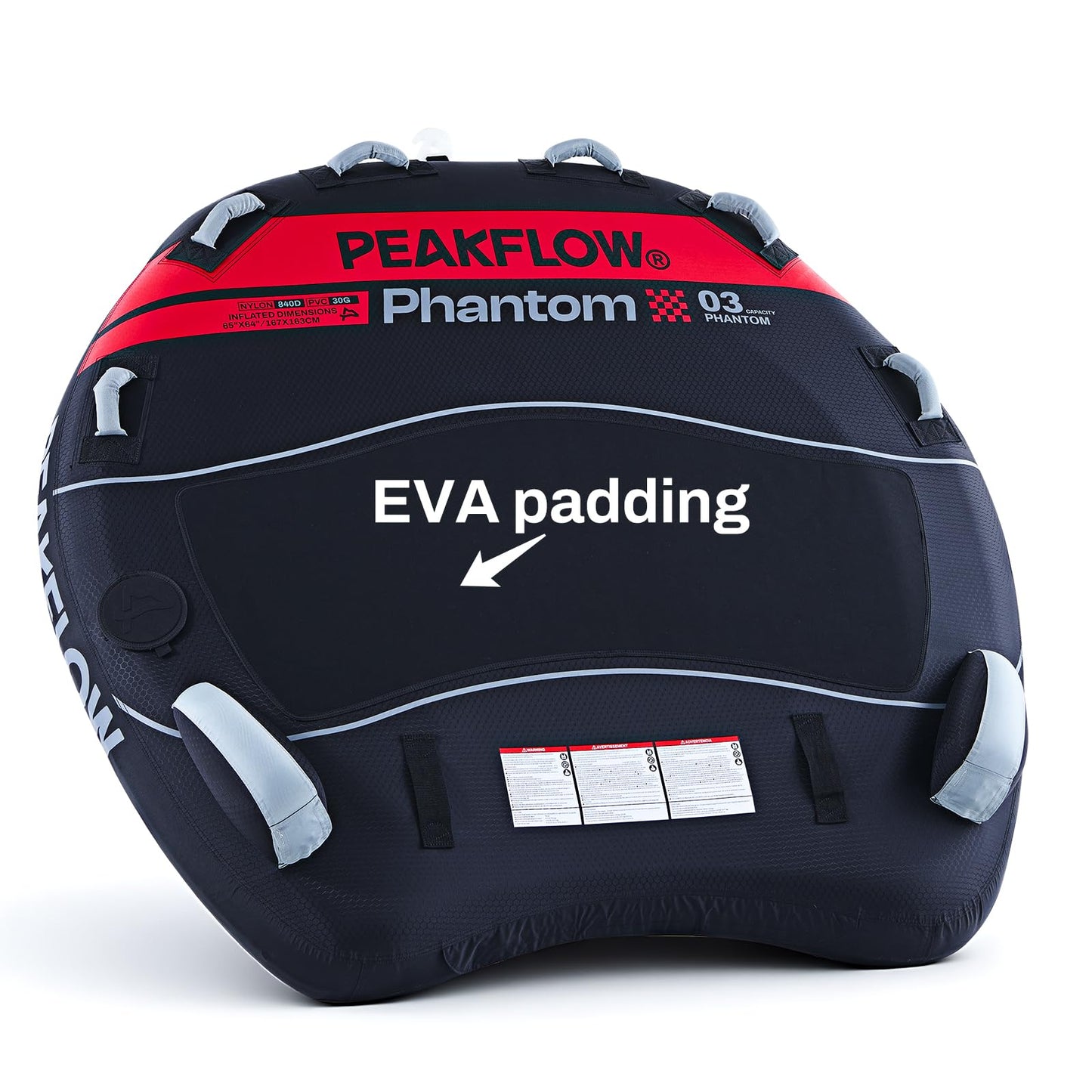 PEAKFLOW Towable Tube,Boat Tube,2-3 Rider Models,Tubes for Boating,PVC Liner and Full Nylon Cover,EVA Foam Pads and 6 EVA Handles,Swift Connect Rapid Boston Valve, 64x64Inches Inflated,Phantom Series