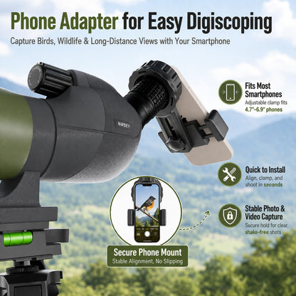 NWDEY Spotting Scope 25-75x80, BAK4 Prism FMC Optics, Waterproof Spotting Scope with Upgraded Tripod, Phone Adapter and Carrying Case for Bird Watching, Target Shooting, Wildlife Viewing