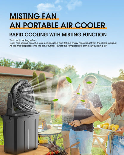 Ausic Portable Misting Fan, 9L 10-inch Outdoor Mist Fans for Outside Patios Cooling, 30000mAh Rechargeable Battery Fan with Water Box, 3 Strong Winds, 3 Spray Mister