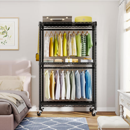 FUTASSI P3 Rolling Clothes Rack, Clothing Racks for Hanging Clothes, Heavy Duty Garment Rack with Wheels, Freestanding Portable Closet Racks 39.4'' W x 14'' D x 78.5'' H, Max Load 470 LBS, Black