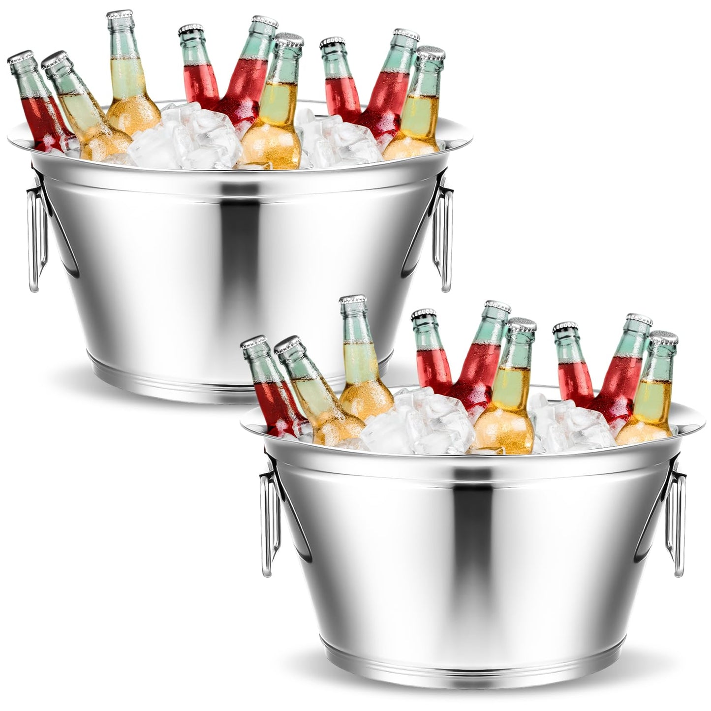 Maxdot 2 Pcs Stainless Steel Beverage Tub Large Champagne Buckets 20-Quart 5-Gallon Insulated Ice Bucket for Parties with Double Hinged Handle Heavy Duty Drink Cooler Tub Wine Beer Chiller for Party