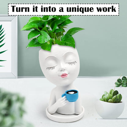 Toparad Face Flower Pot Head Planter for Indoor Outdoor, Unique Succulent Planter with Drainage Hole, Cute Lady Face Plant Pots Coffee Table Decor Gift IdeaI for Mother and Appreciation Christma