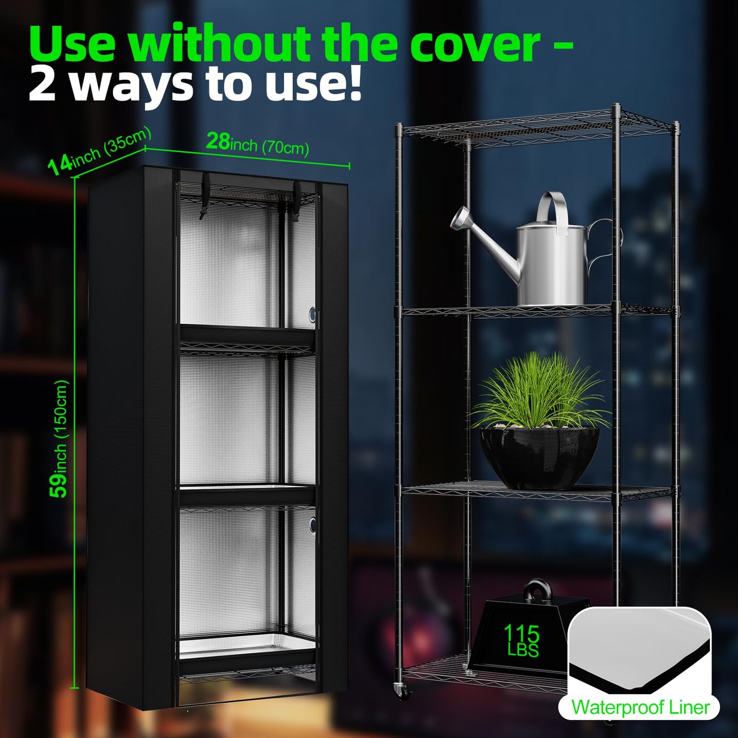 SPECILITE Plant Stand with Grow Tent Lights, 1680D High Reflective Cover, 10-Level Full Spectrum 5000K LEDs, 4-Tier Adjustable Metal Greenhouse（250 Lbs for Plant Growth, Seed Starting, 28"x14"x59"