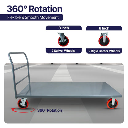 5Seconds Flatbed Platform Cart Industrial Dolly 3300LB Heavy Duty 72” x 36” Hand Push Truck, Super Heavy Duty Flatbed with 8'' Swivel Locking Wheels for Commercial Moving