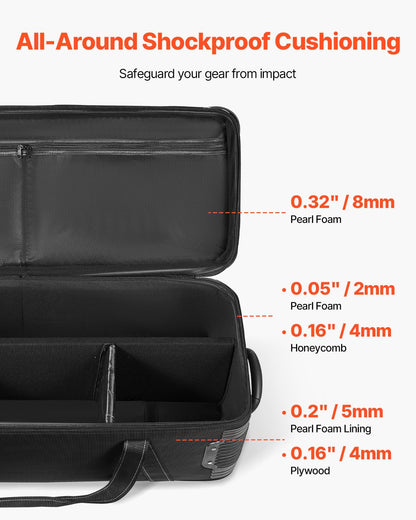 VEVOR Studio Equipment Trolley Case, 35.83 x 11.81 x 14 in / 91 x 30 x 35.5 cm, Rolling Camera Bag, Carrying Bag with Wheels Straps Padded Compartment Handle, for Light Stands, Tripods, Telescopes