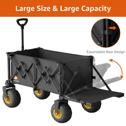 Heavy Duty Beach Wagon with Big Wheels for Sand, 10" Wheel Collapsible Wagons Foldable Large Wagon Cart Folding All Terrain for Camping