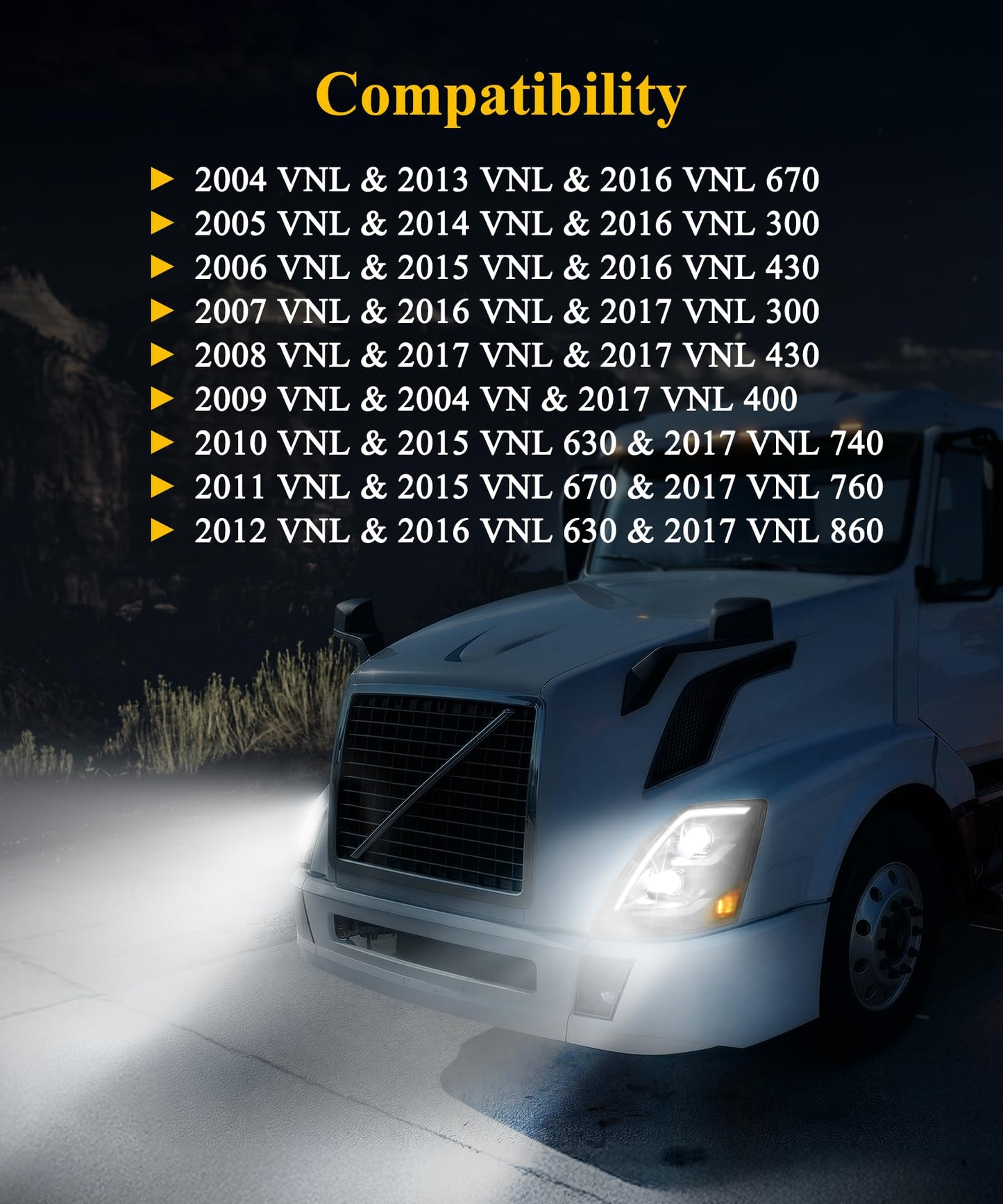 Partsam LED Headlights Assembly Compatible with VNL VN 2004-2017, DOT Approved with Start Animation High/Low Beam Sequential Turn Signal DRL Marker Lights, IP67 6500K