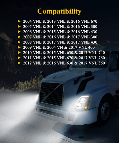 Partsam LED Headlights Assembly Compatible with VNL VN 2004-2017, DOT Approved with Start Animation High/Low Beam Sequential Turn Signal DRL Marker Lights, IP67 6500K