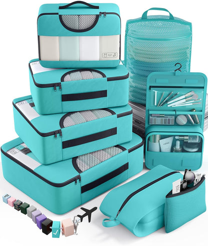 Veken Packing Cubes - Travel Organizer Bags Set with Large Laundry Bag & Passport Holder | 4 Sizes for Suitcase