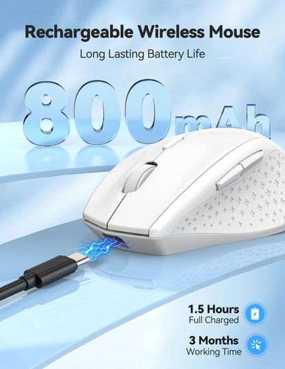 TECKNET Wireless Mouse Rechargeable,Mouse for Laptop Computer,2.4G USB Computer Mice Wireless,6 Button 6400 DPI Ergonomic Silent Mice,Portable Cordless Travel Mice-Wide Compatibility