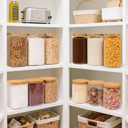 ComSaf Half Gallon Cookie Jar - Large Glass Food Storage Containers Set of 2 | 1.8 Qt for Flour, Sugar, Candy, Nuts