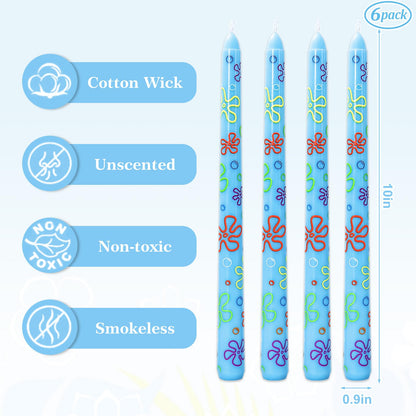 JarThenaAMCS 6Pcs Sponge Birthday Party Taper Candles 10 Inch Decorative Candles Long Unscented Candle Sticks for Sponge Fans Party Decor