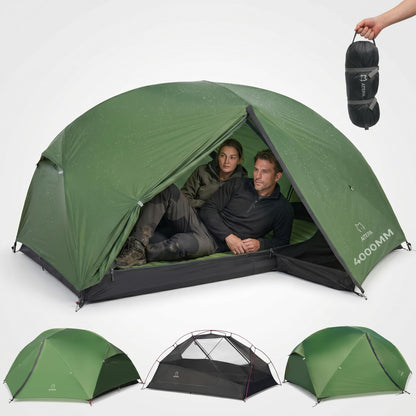 ATEPA Voyage 2 Person Backpacking Tent, 4 Season Camping Tent Two Person, 4000mm Waterproof 20D Nylon Rainfly & Aluminum Frame for Backpacking Hiking Outdoor Car Camping Motorcycle Cycling, Green