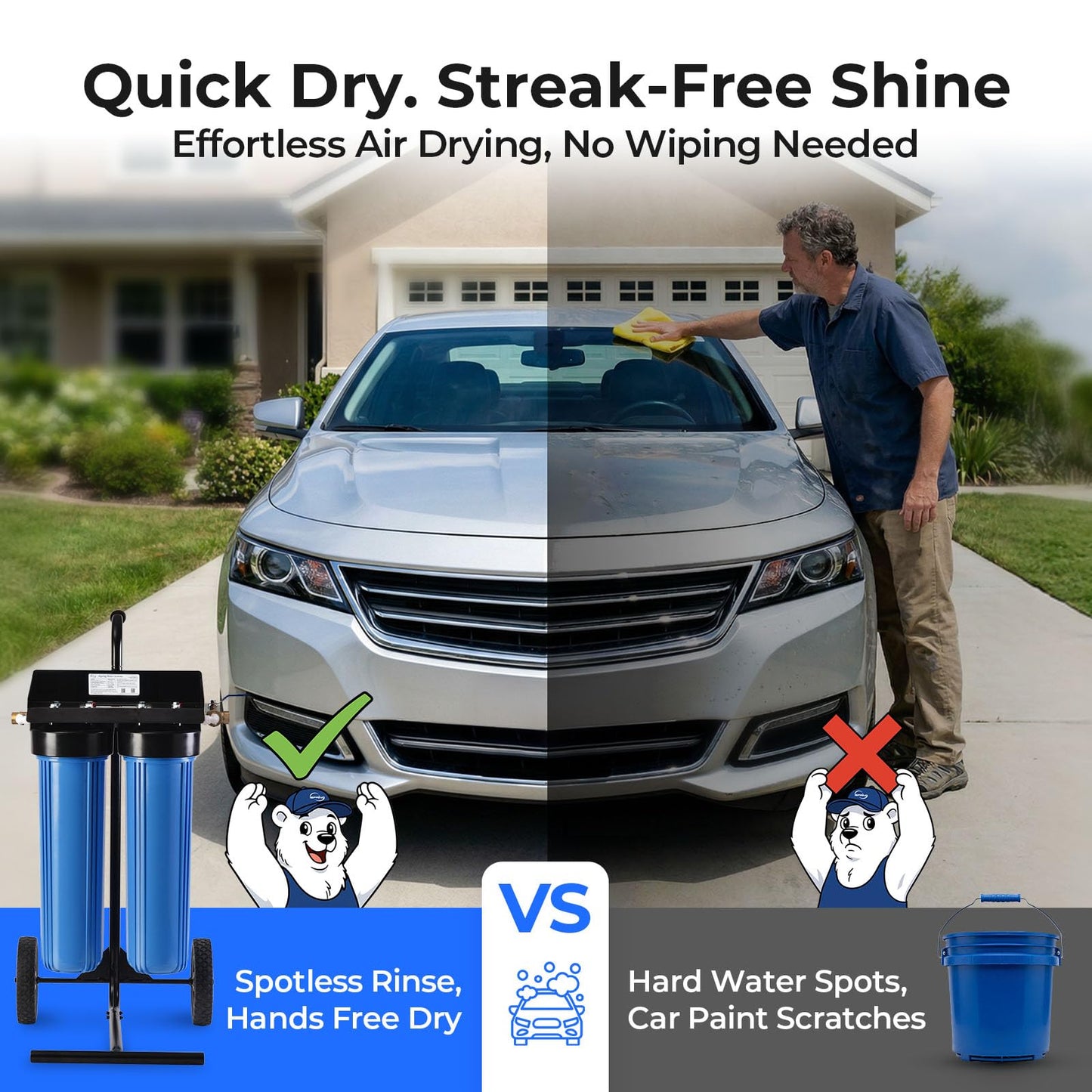 iSpring Spotless Water System for Car Wash, 1200 Gallons Deionized Water System with Bypass Valve & Rolling Cart, Spot Free Car Wash System for Vehicles, RV, Motorcycles & Windows, Model: WGB22BD-BP