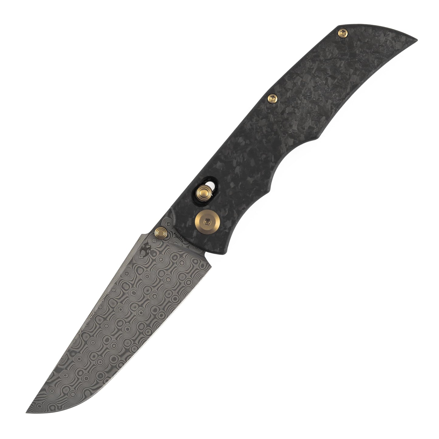 KANSEPT SIF Pocket Knife, 3.76" Damascus Blade with Gold Thumb Stud, Manual Opening Folding Men Women EDC, Shred Carbon Fiber Handle, Clip for Outdoor Camping Hiking K1100V4