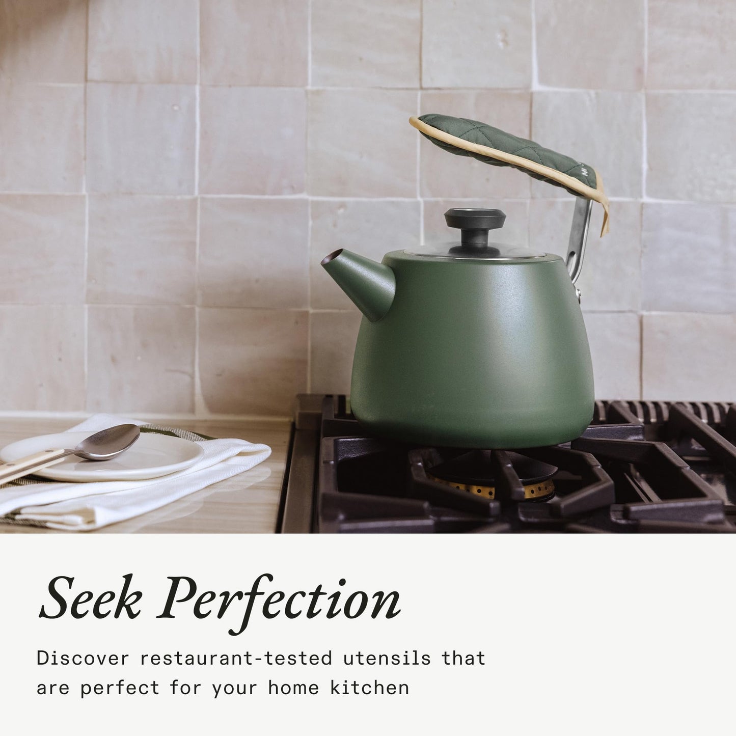 Made In Cookware - 2 QT Kettle - Willow Green - Stainless Steel - With Built-In Temperature Gauge - Includes Handle Sleeve - Induction Compatible