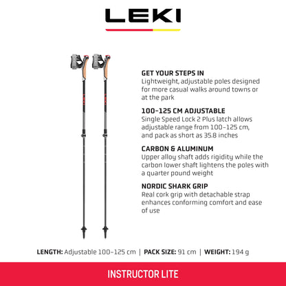 LEKI Instructor Lite Aluminum Adjustable Lightweight Trekking Poles for Hiking & Nordic Walking - Black-Gray-Yellow - 100-125 cm