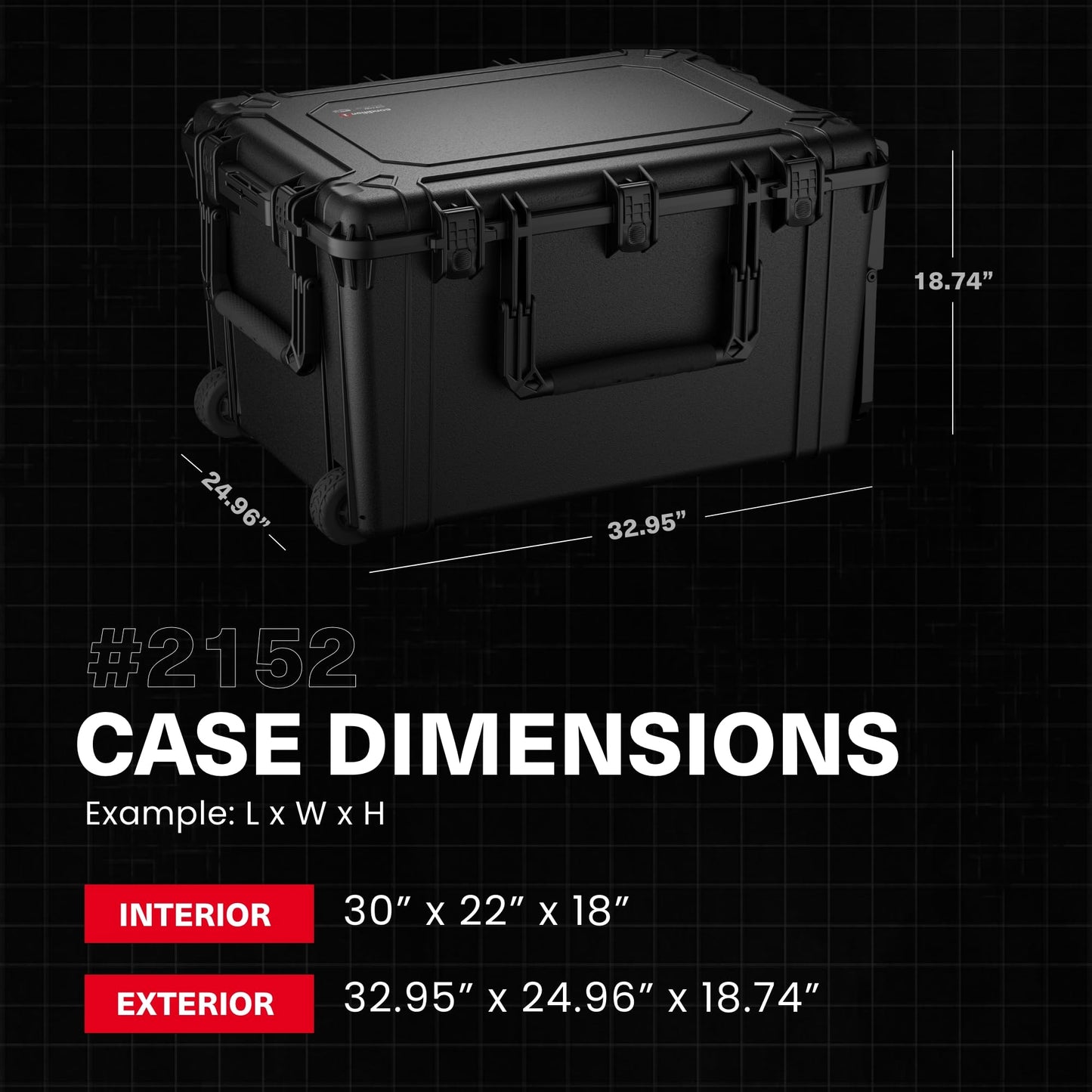 Condition 1 33" Large Rolling Hard Case Model 2152, Lockable Storage Box, IP67 Waterproof Plastic Case Protective Luggage, Camera Tactical Gear, Made in USA, 32.95"x 24.96"x18.74" Black