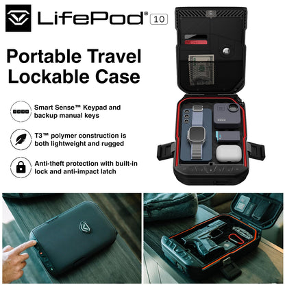 VAULTEK LifePod 10 Compact Lockable Weather Resistant Portable Case with Built-In Lock, Backlit Keypad, Steel Security Cable, & TSA Compliant (Covert Black)