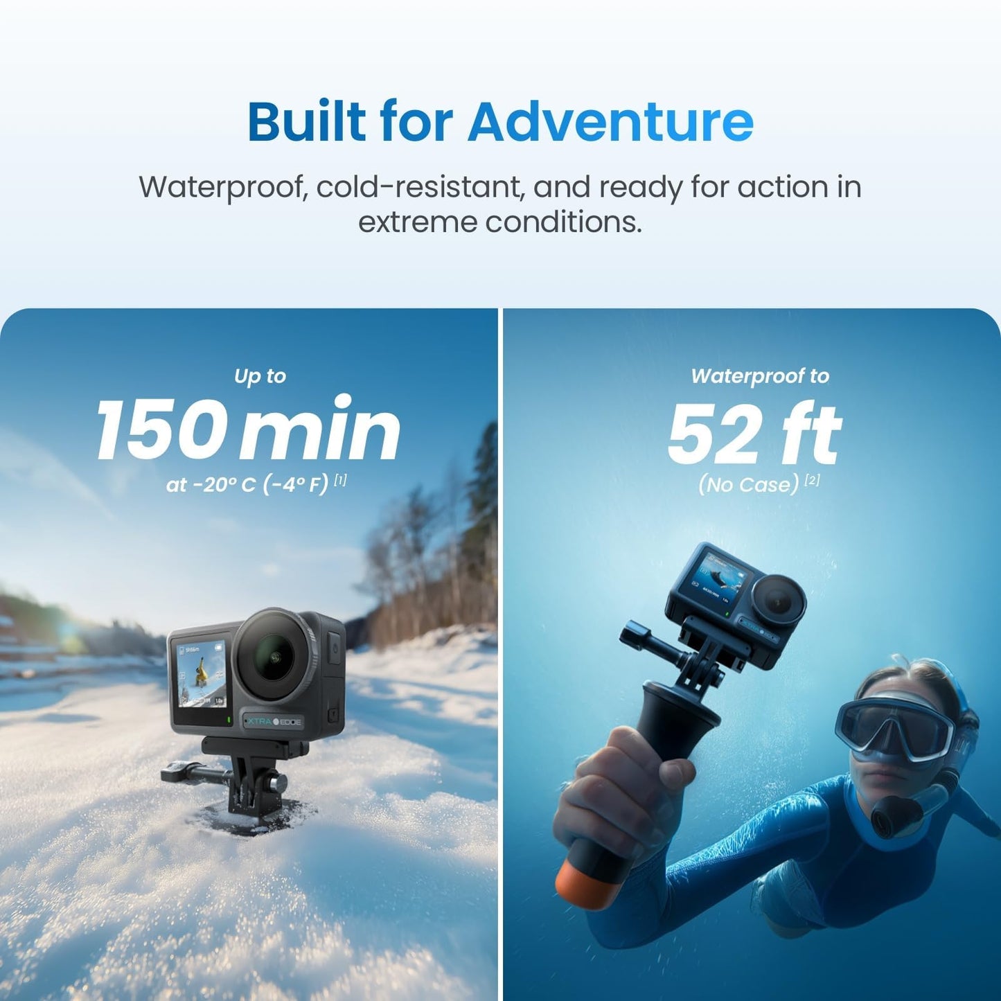 Xtra Edge Action Camera, 1/1.3" Sensor & 4K Cinematic Video, Hyper Stabilization, Waterproof Camera to 52 Ft, 3-Hour Battery, Universal Quick Mount, Vlogging Camera for Adventure Photography
