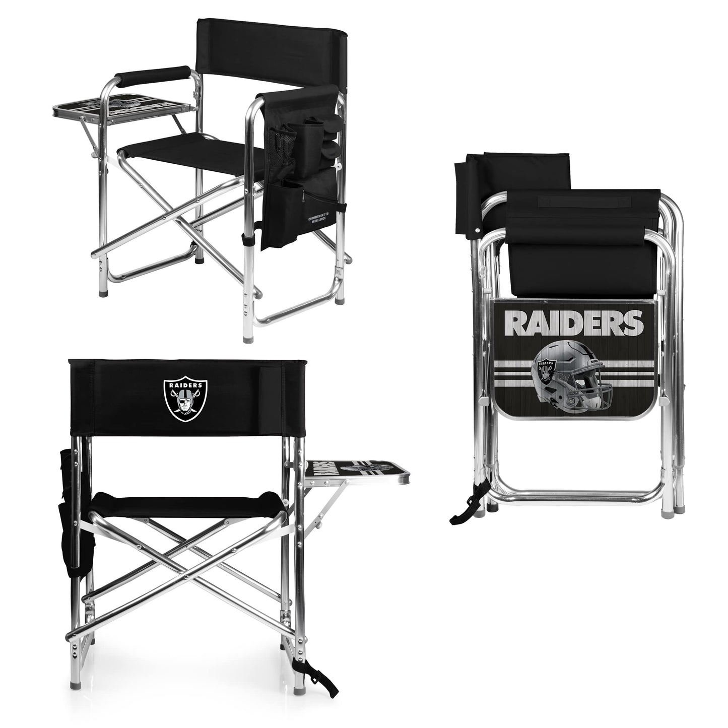 PICNIC TIME NFL Las Vegas Raiders Sports Chair with Side Table, Beach Chair, Camp Chair for Adults