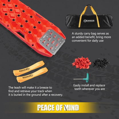 BUNKER INDUST Offroad Traction Board with Jack Base,Pair 47.24"L x 14"W Recovery Track Tire Traction Mat -Red Sand,Mud,Snow Ramps (Replaceable Dual Colors Teeth/Rugged Steel Plate) Gen 11th