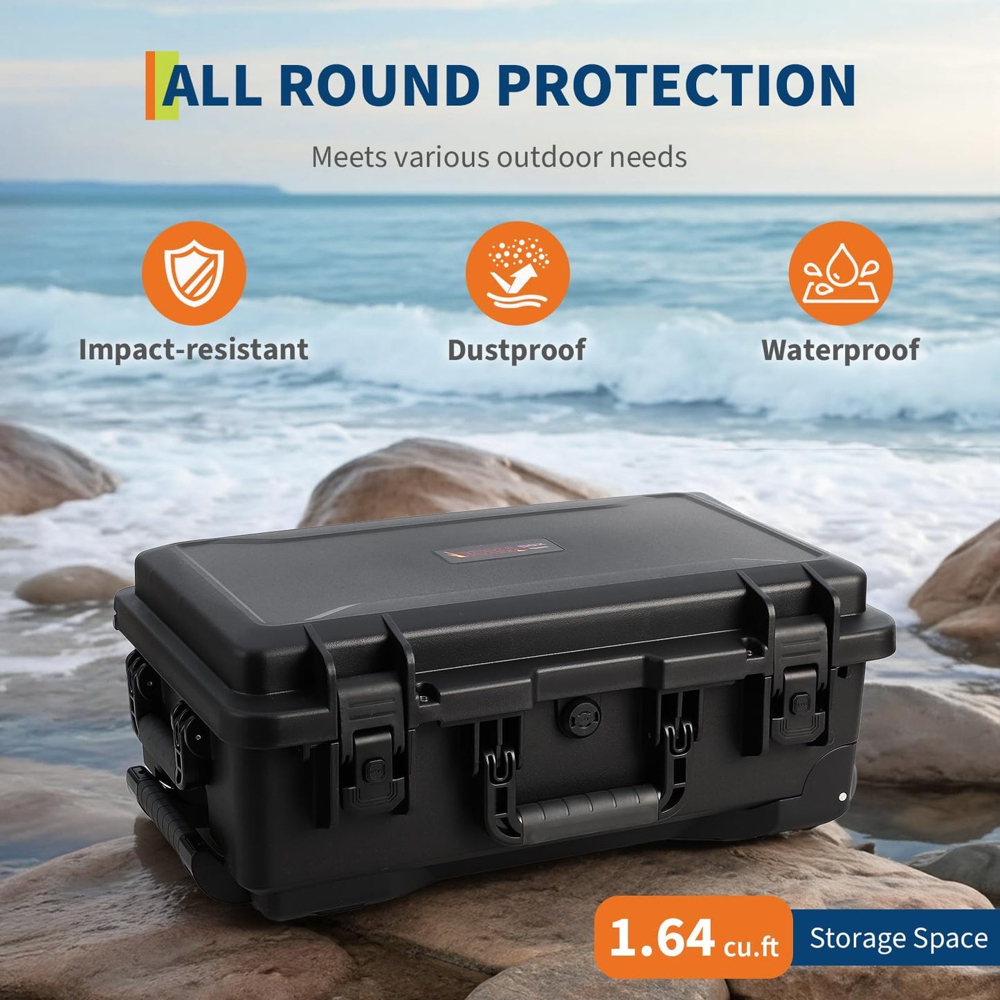 GarveeTech Protective Case,Heavy Duty Protective Dry Box Case with Padded Dividers and Wheels,Waterproof Travel Camera Case Dustproof and Impact Resistant,22” x 14” x 9”,for Travel, Hunt