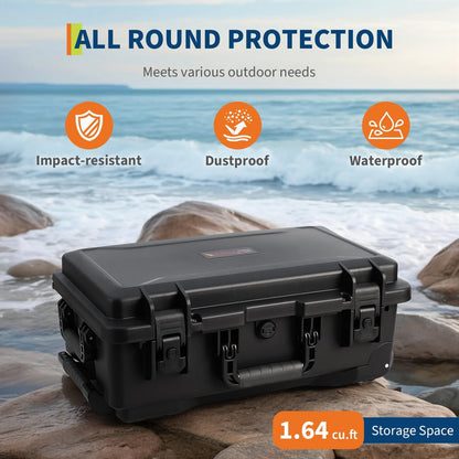 GarveeTech Protective Case,Heavy Duty Protective Dry Box Case with Padded Dividers and Wheels,Waterproof Travel Camera Case Dustproof and Impact Resistant,22” x 14” x 9”,for Travel, Hunt
